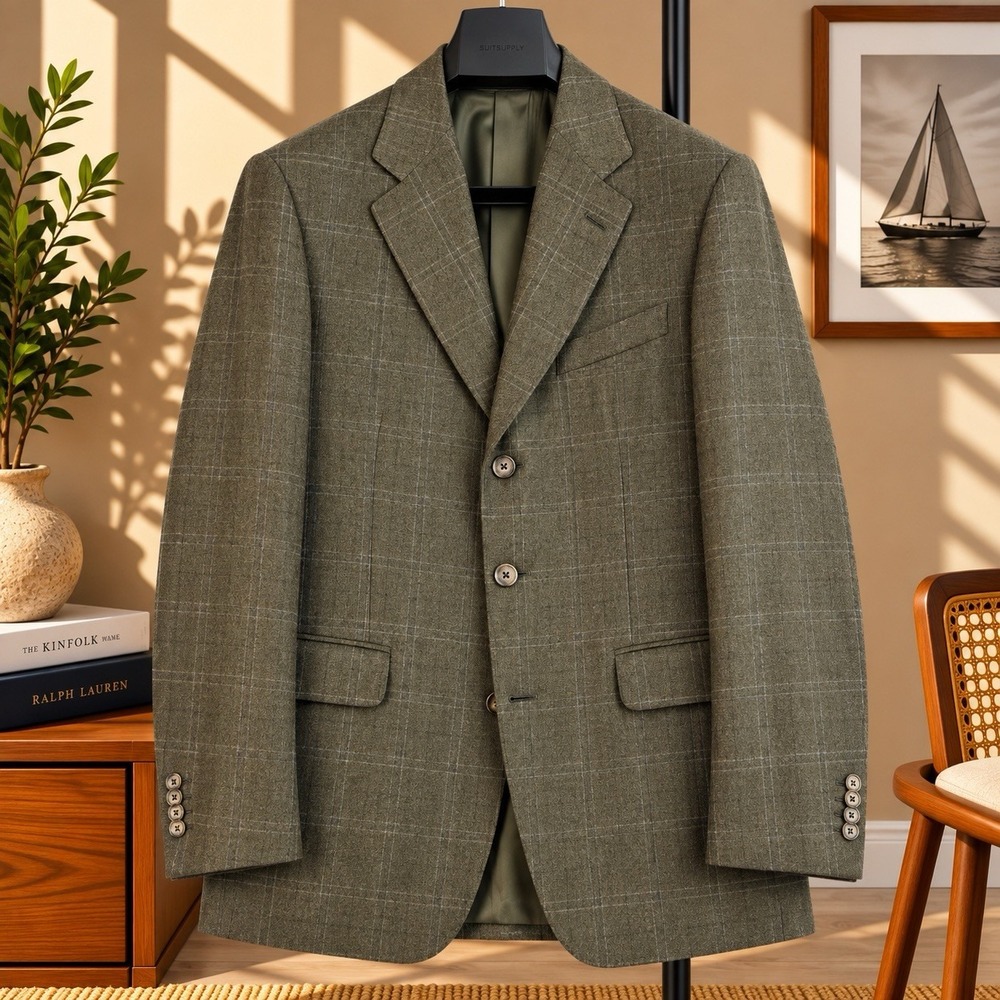 Ermenegildo Zegna Blazer Mens 40R Green Plaid Wool Switzerland 3 Buttons Notch